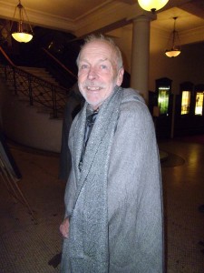 Barry from Stansborough, modelling cloaks and scarves for the line party 