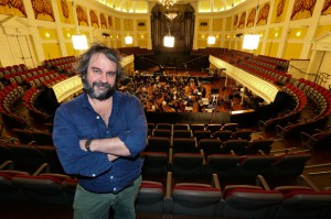 Director Peter Jackson in the gallery of the Wellington Town Hall during the New Zealand Symphony Orchestra's recording sessions for 'The Hobbit: The Desolation of Smaug'. Photo / Hagen Hopkins.