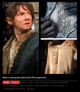 Bilbo's mithril shirt. Image source: Dwimmerlaiks tumblr. Video source: Hobbit Production Blog #11 at 1 minute and 55 seconds.