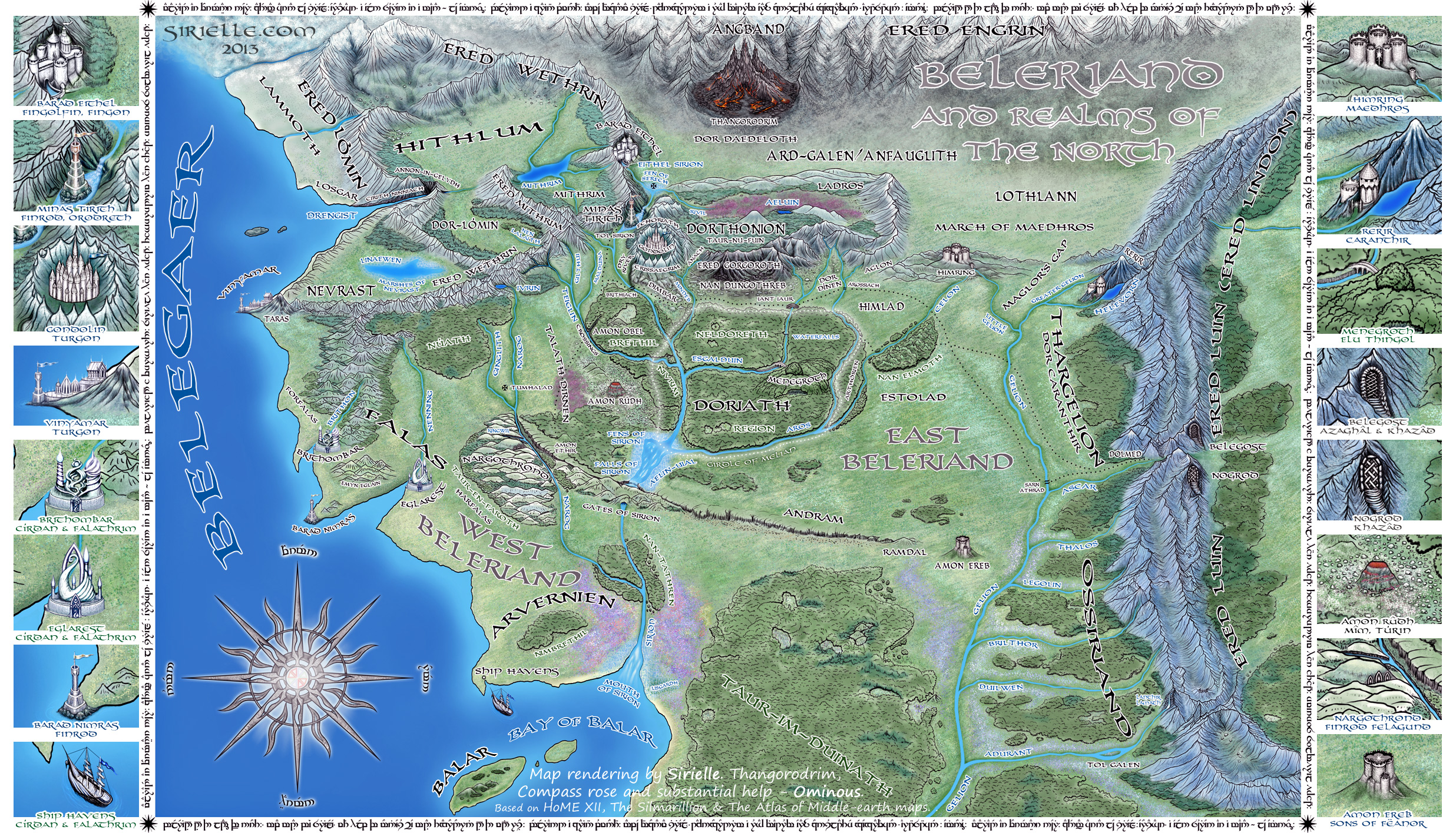 An awesome colour-rendering of the realms of Beleriand from The