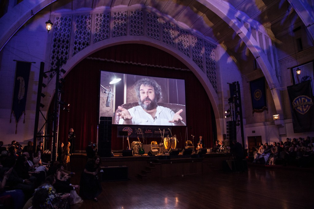 Peter Jackson sends a video message to partygoers.