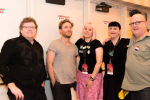 Staffers greendragon and deej backstage at An Evening at Bree, with Stephen Hunter, Dean O'Gorman and Peter Hambleton